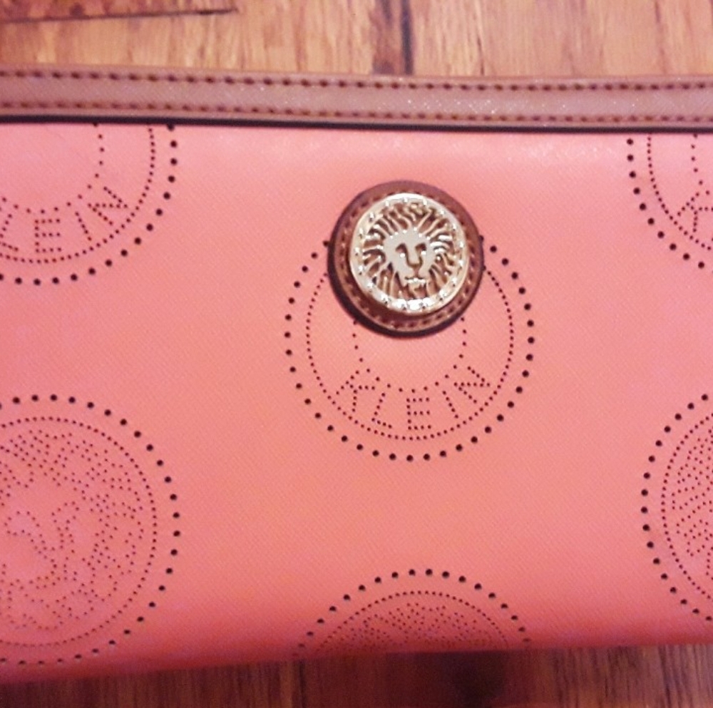 Coral Gold Ann Klein clutch wallet + wrist strap